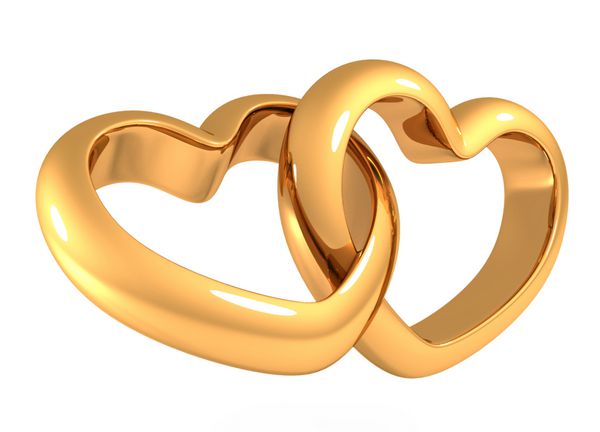 حلقه های طلایی شکل قلب در زمینه سفید