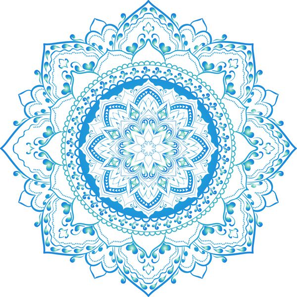 ماندالا در رنگ های آبی الگوی زیور آلات گرد عنصر دایره هندسی ساخته شده در وکتور روح و آیین نماد دین اسلام عربی هندی نقوش شرقی