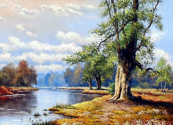 هنرهای زیبا منظره رودخانه نقاشی رنگ روغن