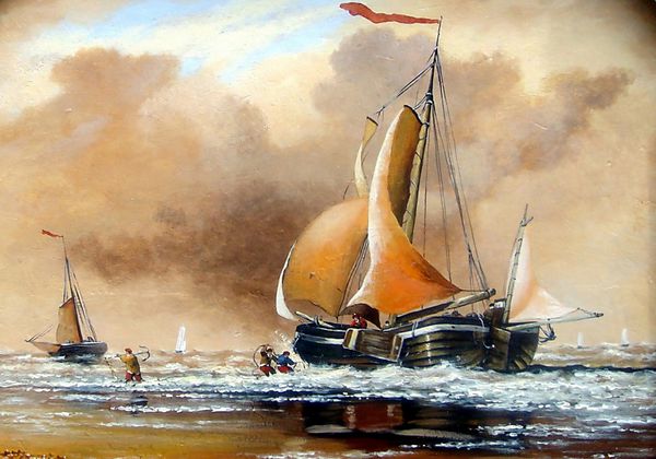 کشتی ماهیگیر دریا نقاشی رنگ روغن
