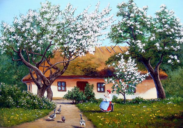بهار سه خانه نقاشی رنگ روغن