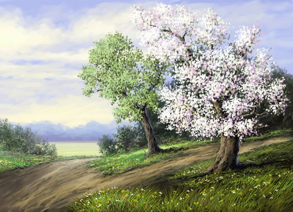 بهار منظره گل هنر دیجیتال نقاشی