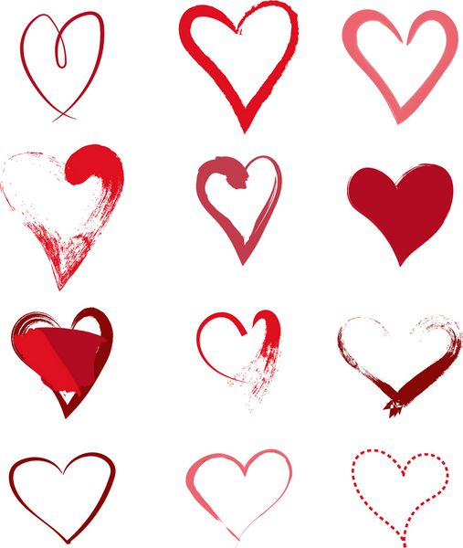 مجموعه قلب های کشیده شده با دست نمادهای قلب قرمز نمادهای عشق عناصر طراحی برداری