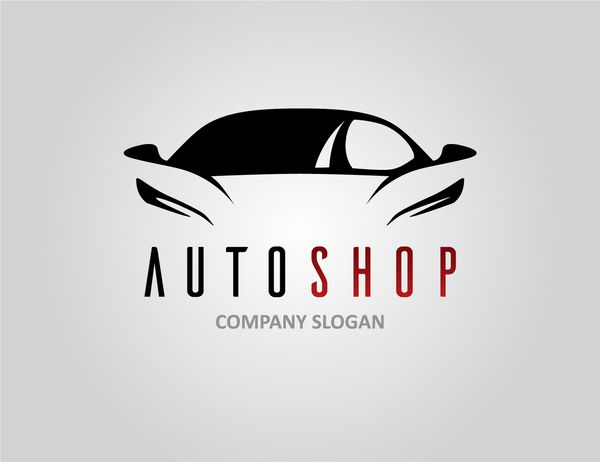طراحی لوگوی ماشین فروشگاهی خودرو با نماد خودروی اسپرت مفهومی در پس‌زمینه خاکستری روشن وکتور