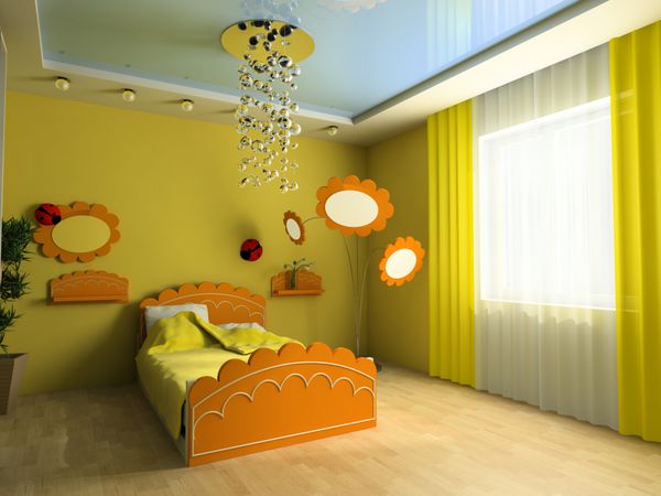 تختخواب در اتاق کودک تصویر سه بعدی