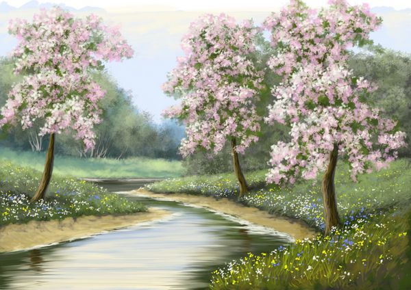 بهار گل رودخانه نقاشی