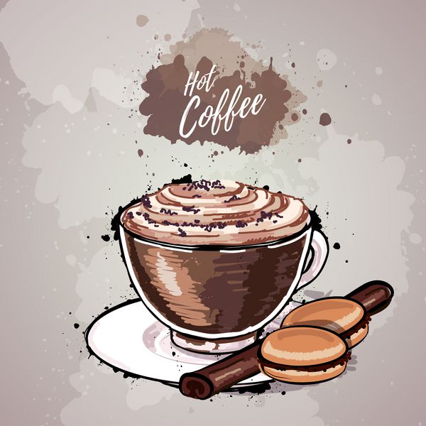 تصویر طراحی شده با دست از فنجان قهوه یا شکلات