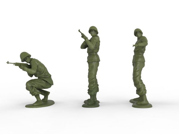 سه سرباز اسباب بازی - نمای جلو - تصویر سه بعدی