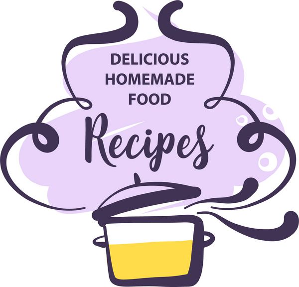 لوگوی دستی برای دستور غذای خانگی خوشمزه الگوی الگوی مفهومی با سوپ آشپزی انتزاعی جدا شده در پس زمینه سفید