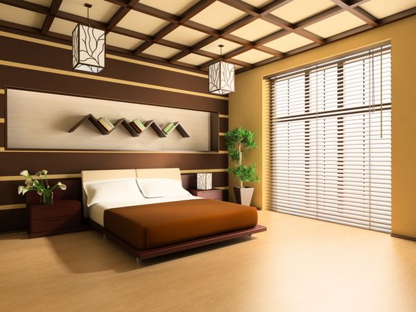 اتاق خواب به سبک مدرن تصویر سه بعدی