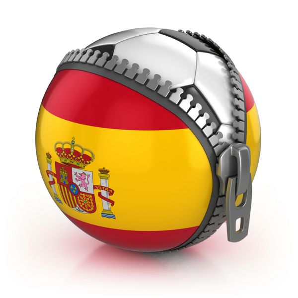کشور فوتبال اسپانیا - فوتبال در کیف باز نشده با چاپ پرچم اسپانیا
