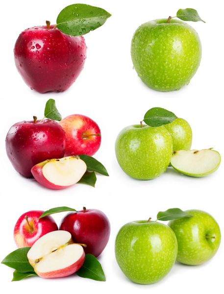مجموعه ای از سیب های جدا شده روی سفید