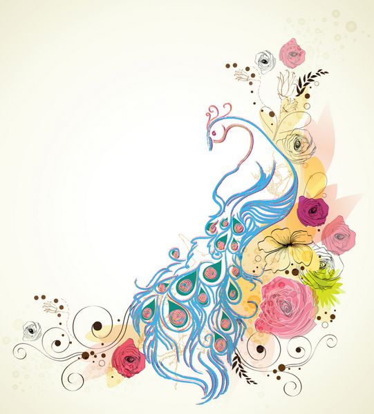 کارت دعوت وینتیج با زیور آلات پرنده و گل