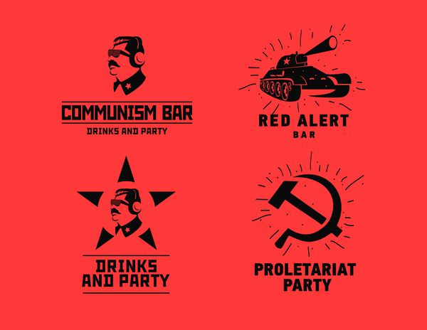الگوی وکتور طراحی نوار رستوران آرم سبک کمونیسم سیلوئت دیکتاتور ستاره و تانک برای مهمانی در کلوپ شبانه