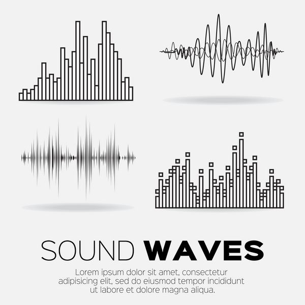 مجموعه ای از 4 امواج صوتی موسیقی فناوری اکولایزر صدای صوتی موزیکال پالس وکتور
