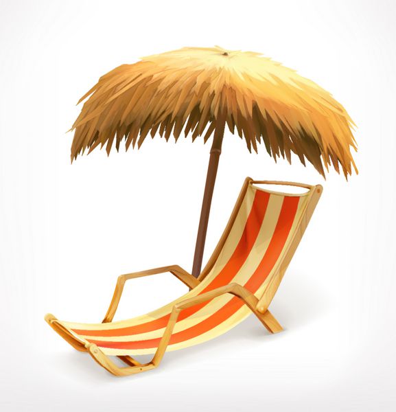 چتر ساحلی و صندلی استراحت نماد وکتور