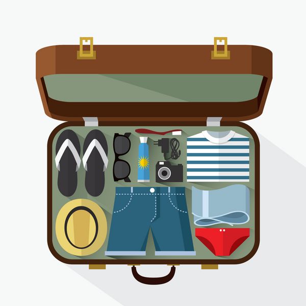 چمدان بسته بندی شده برای تعطیلات تابستانی