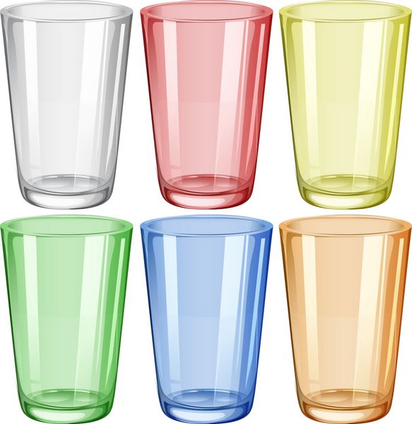 لیوان آب در شش رنگ مختلف
