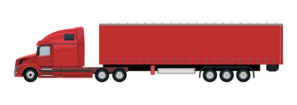 کامیون قرمز با تریلر