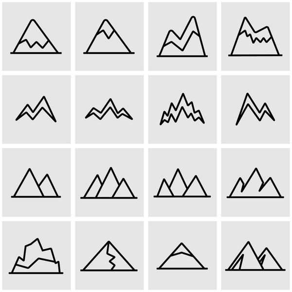 مجموعه آیکون کوه های خط وکتور شیء نماد کوهها تصویر نماد کوهها تصویر نماد کوهها - وکتور استوک
