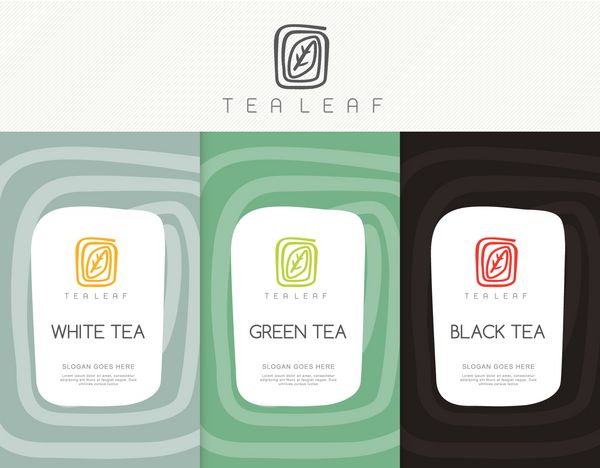 مجموعه وکتور قالب بسته بندی چای لوگو برچسب بنر پوستر هویت برندینگ طراحی شیک برای چای سیاه - چای سبز - چای سفید - چای اولانگ