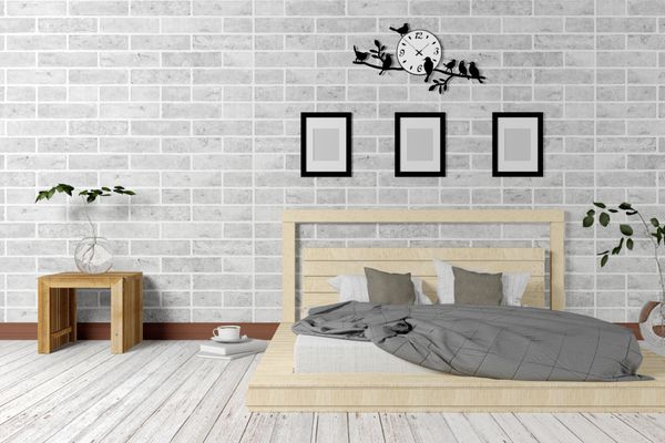 فضای داخلی اتاق خواب سفید مینیمال و لوفت در مفهوم زندگی ساده