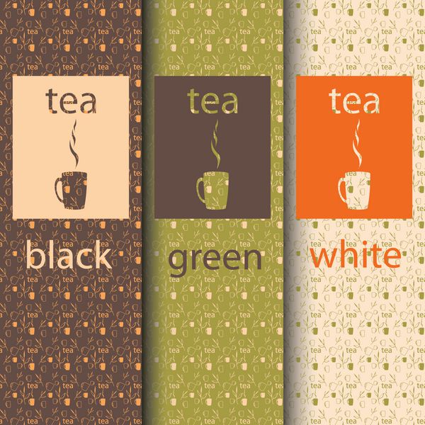 مجموعه وکتور عناصر و نمادهای طراحی به سبک خطی مرسوم برای بسته بندی چای - چای سفید سیاه و سبز