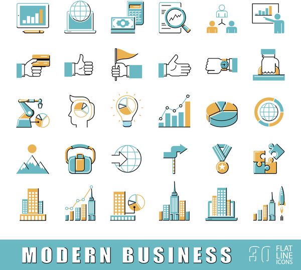 مجموعه ای از نمادهای کسب و کار مدرن نمادهای کیفیت برتر برای تجارت و امور مالی