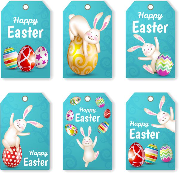 مجموعه ای از برچسب های عید پاک با خرگوش و تخم مرغ کارت تبریک عید پاک مبارک بردار