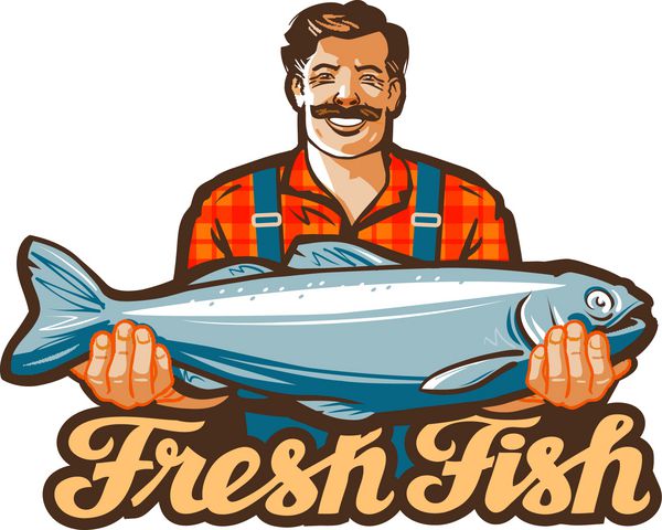 لوگوی وکتور ماهی تازه نماد ماهیگیری ماهیگیری یا ماهیگیر ماهیگیر ماهیگیر