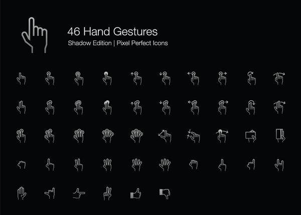 حرکات دست Pixel Perfect Icons سبک خط Shadow Edition