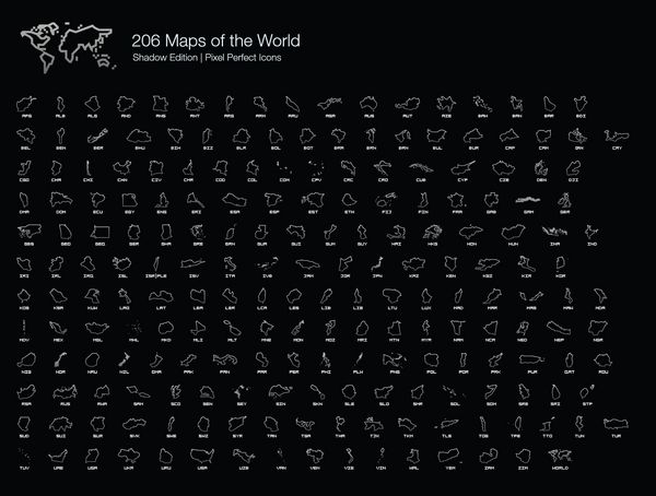 Maps of the World Pixel Perfect Icons سبک خط Shadow Edition