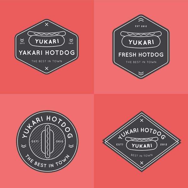 مجموعه ای از نشان هات داگ بنرها نمادها و الگوهای لوگو برای رستوران طرح کلی طراحی مینیمال طراحی لوگوی فست فود وکتور