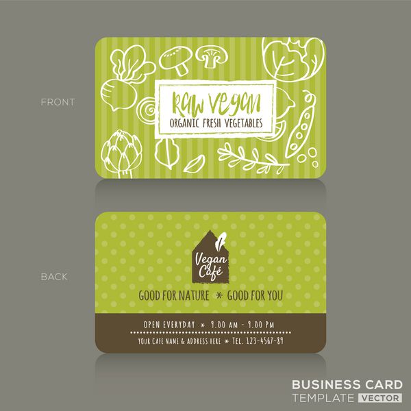 الگوی طراحی کارت ویزیت فروشگاه غذاهای ارگانیک یا کافه وگان