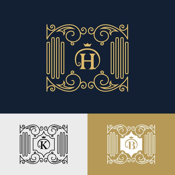 عناصر طراحی مونوگرام قالب برازنده طراحی آرم لاین آرت زیبا حرف H K B علامت تجاری هویت برای رستوران سلطنتی بوتیک کافه هتل هرالدیک جواهرات مد بردار