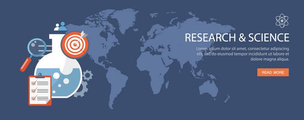 تصویر طراحی مسطح با آیکون ها و متن تحقیق و علم