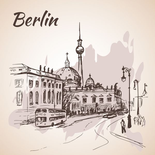 خیابان برلین با اتوبوس و برج تلویزیون برلین