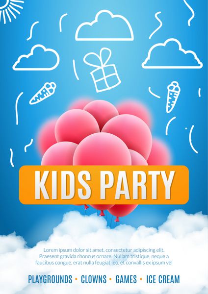 قالب پوستر طرح دعوت مهمانی کودکان بروشور جشن سرگرم کننده بچه ها
