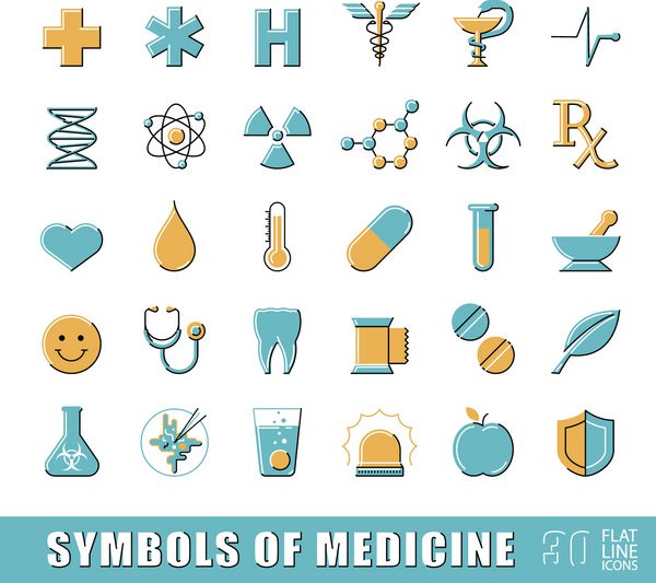 مجموعه آیکون های خط مسطح با کیفیت ممتاز نمادهای پزشکی و دارویی مجموعه ای از آیکون های مختلف برای مراقبت های پزشکی و حفاظت