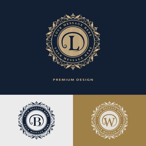 الگوی لوگوی لوکس خطوط تزئینی زیبای خوشنویسی را شکوفا می کند حرف L B W علامت تجاری هویت برای رستوران سلطنتی بوتیک هتل هرالدیک جواهرات مد وکتور