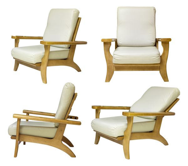 مجموعه ای از صندلی چوبی جدا شده روی سفید با مسیر برش