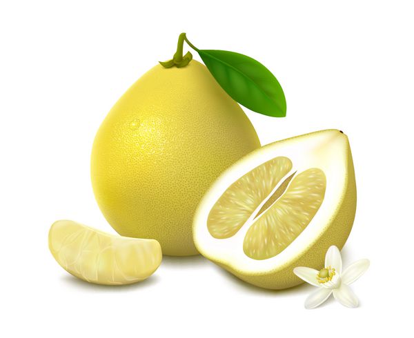 میوه پوملو زرد در زمینه سفید