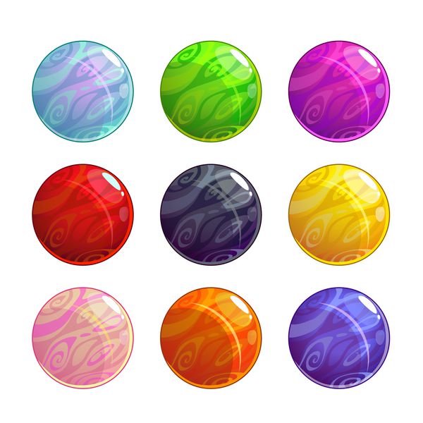 مجموعه توپ های جادویی شیشه ای رنگارنگ وکتور