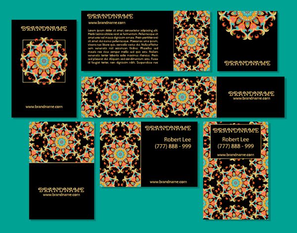 مجموعه ای از کارت های قومیتی منو یا دعوت نامه عروسی با تزئینات هندی