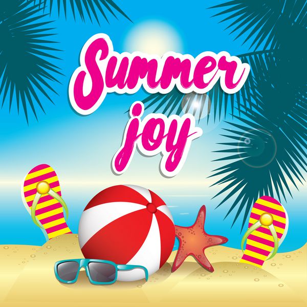 تصویر تابستانی درختان دریا و نخل توپ صندل و ستاره دریایی تصویر وکتور برای کارت پوستر یا چاپ روی لباس