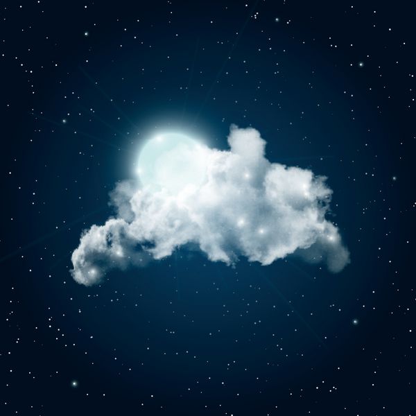 ماه کامل که از میان ابر شفاف واقع گرایانه بزرگ می درخشد وکتور آسمان تاریک شب