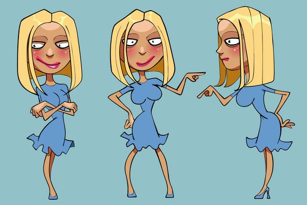 کارتونی زن بلوند بامزه در ژست های مختلف