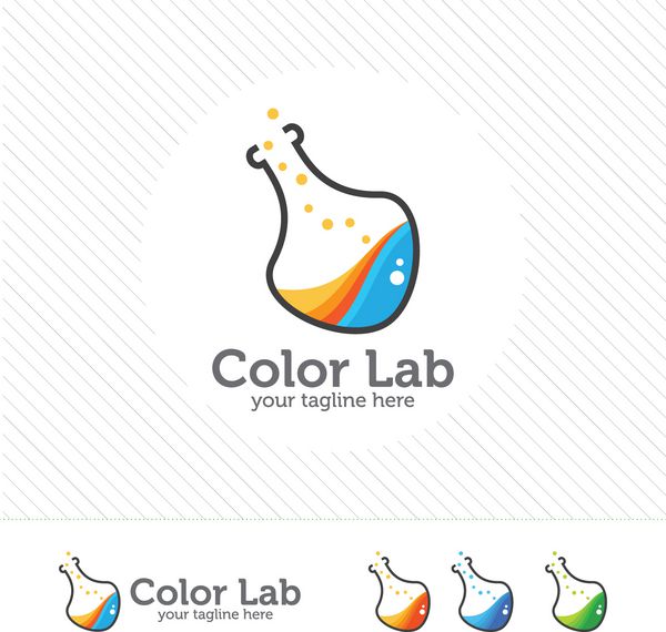 لوگوی آزمایشگاه رنگ انتزاعی وکتور آزمایشگاه شیمی آرم تست پزشکی نماد طراحی مدرن رنگارنگ با لامپ و بطری