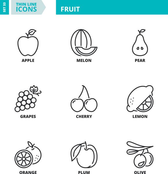 نمادهای خط نازک میوه