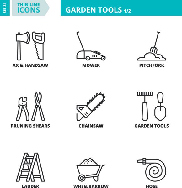 نمادهای خط نازک ابزار باغبانی 1